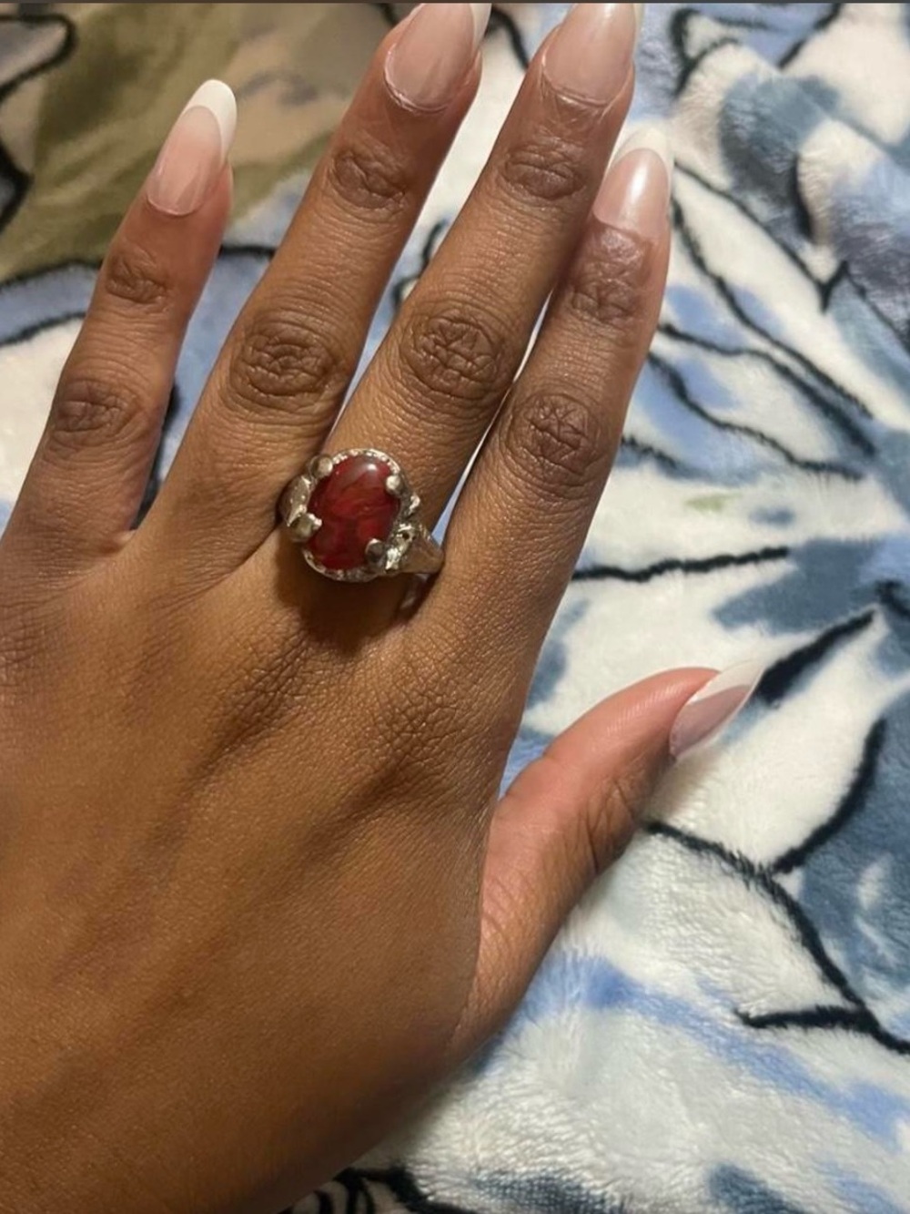 Sterling Silver Ring with Deep Red Oval Stone